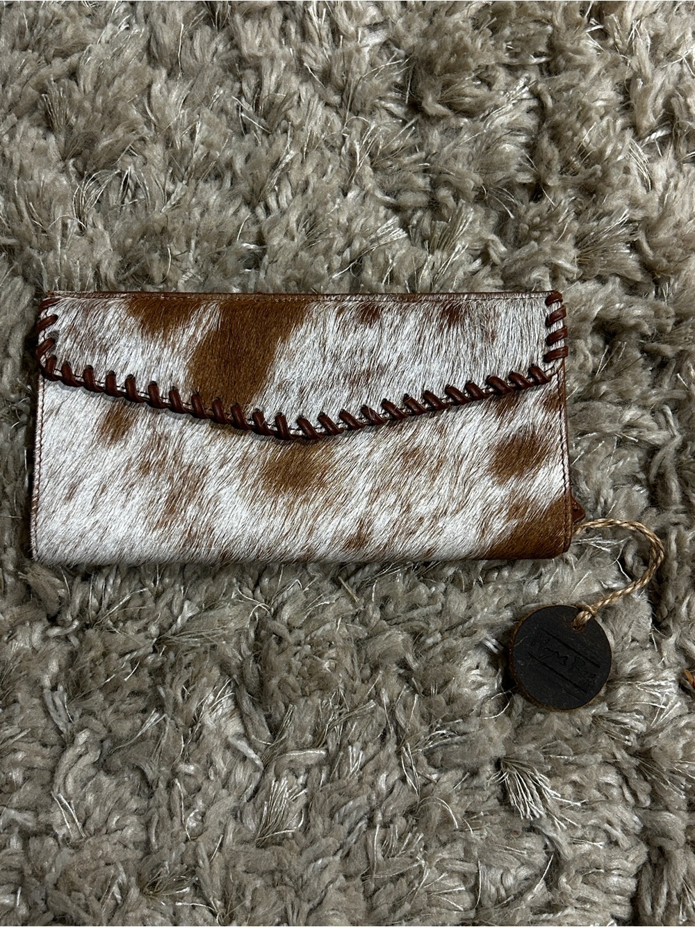 Myra Bag One-of-a-Kind Genuine Hair On Cowhide Envelope Clutch Wallet
